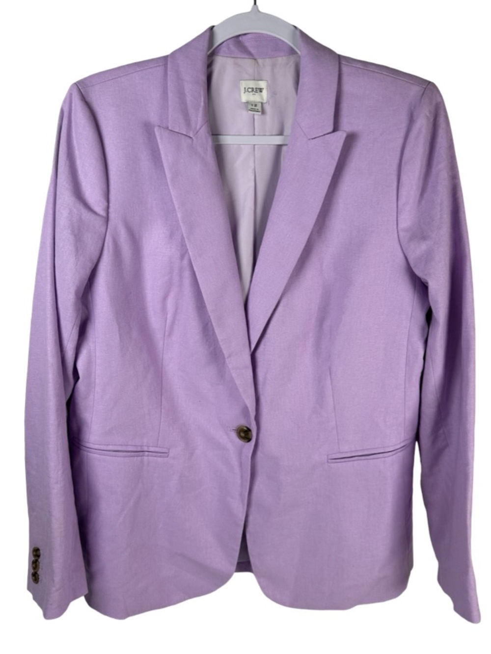 J. Crew Orchid Lavender Purple Linen Blend One-Button Blazer Jacket Size 12